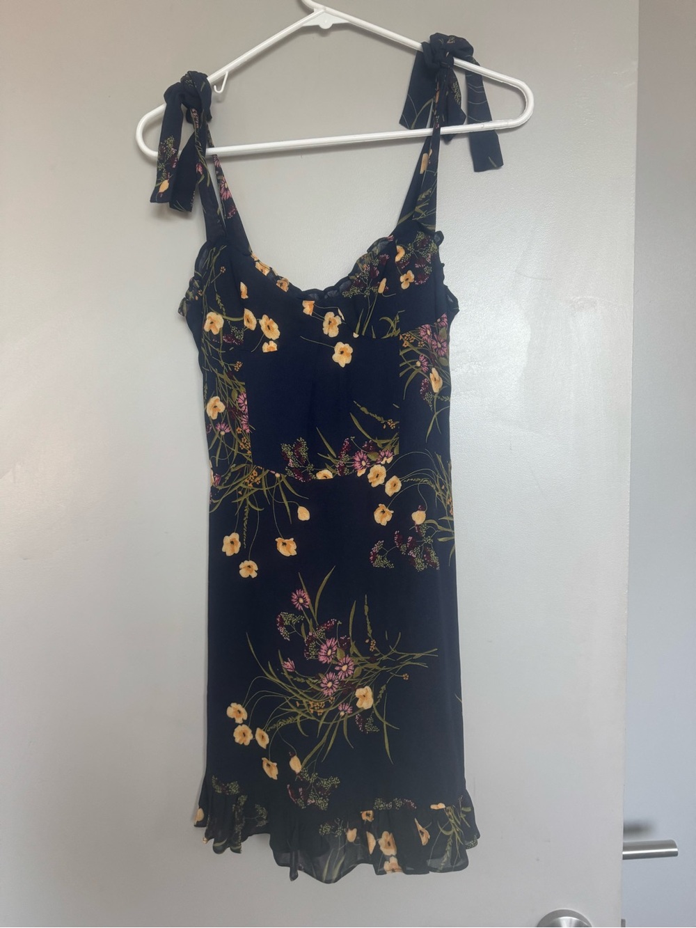 Reformation Navy Floral Tie-Shoulder Mini Dress - Picture 3 of 4